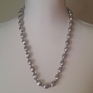 Crown Trifari Brushed Silver Metal  Beaded Necklace MCM Classic Timeless Beads
